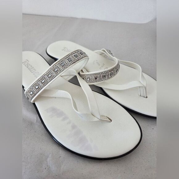 Toscanella White Gemstone Thong Sandals Rhinestone Italian Vacation Beach 7.5 - Picture 7 of 7